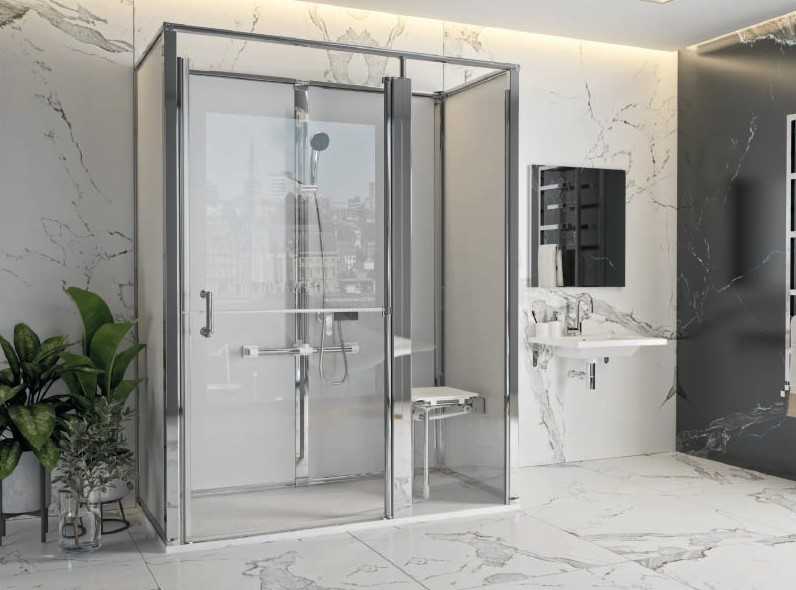Une douche onyx dans une salle de bains style marbre